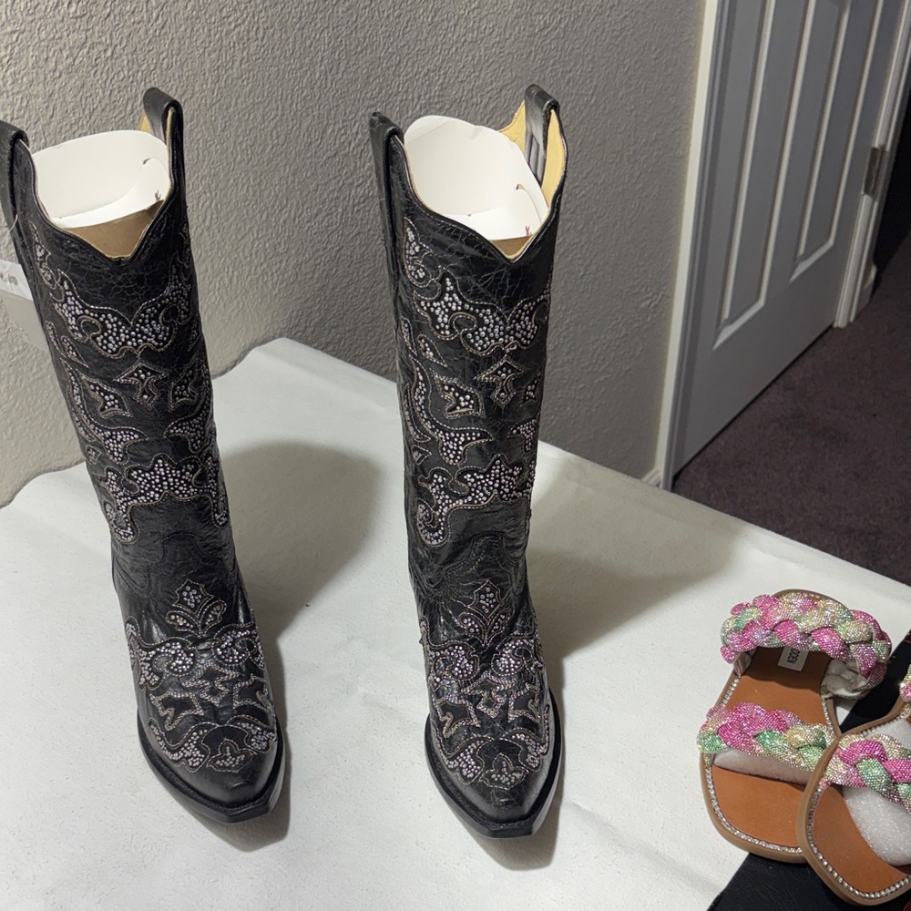 Corral Boots Black Embellished Mid Calf Western Boots - Women's - Picture 2 of 6